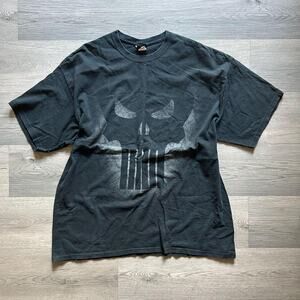 Vintage 2004 Marvel Punisher Skull Graphic Tee Faded Black XL